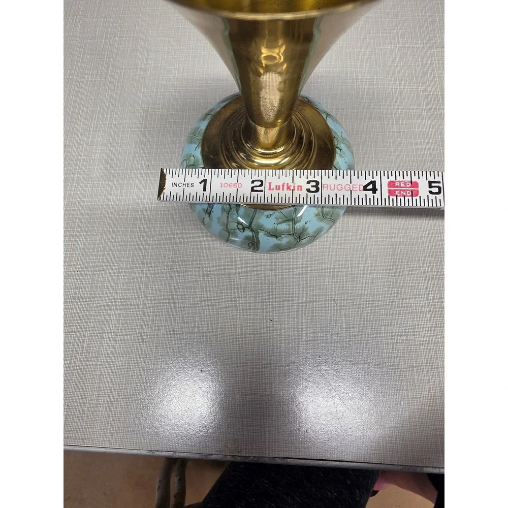 Vintage EB Holland Brass and Marbled Ceramic Bud Vases set of 2 Mid Century